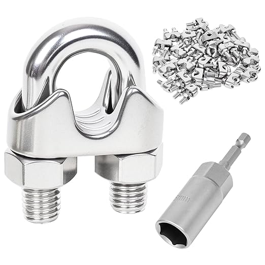 24 Pcs 3/8 inch Wire Rope Clips,Wire Rope Clamp,Cable Clamp | 304 Stainless Steel Smooth Rods for Industry, Metal Working Hobbies and DIY Craft
