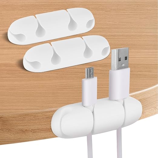 WLLHYF 3PCS Cable Clips, Cord Wire Organizer Cable Management Holders | Silicone, 4 Hole, Cable Harness, USB Charging Accessory, Cable Holder for Office and Home Desk