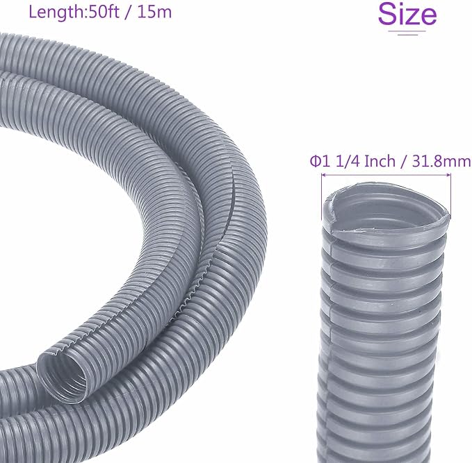 DMiotech 50ft Wire Loom Split Tubing 1 1/4 Inch(31.8mm) ID, Cord Protectors from Pet Flexible Conduit Cable Management for Office Home Garden, Gray