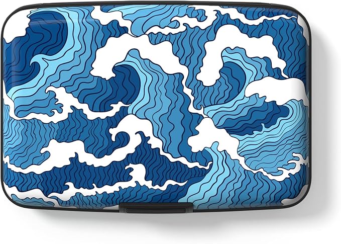Credit Card Holder for Women, Small RFID Metal Credit Cards Wallets Cute Business Card Holder Pocket ID Case, Blue Sea Wave
