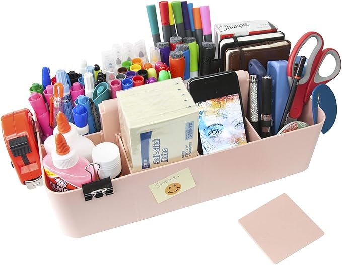 -Large Portable Caddy, DIY Dividers, 8 Compartments, School Office Supplies Home Organizer Basket with Handle Storage Organizer Made in USA (3 PACK, Indie Pink)