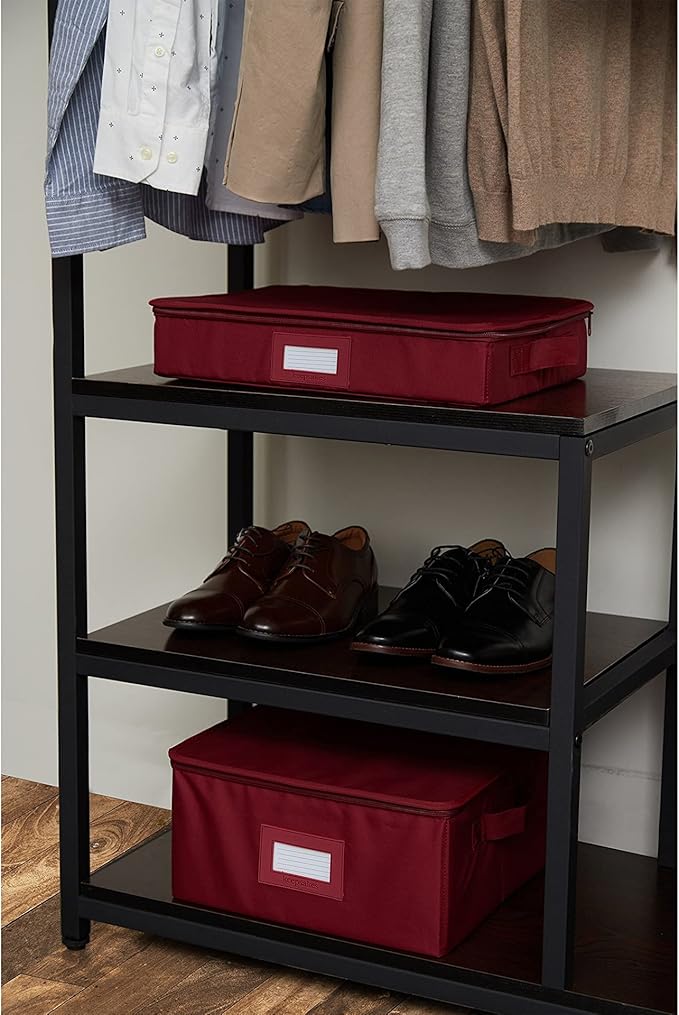 Covermates Keepsakes Zip-Top Storage Box Set, 3 Pack Heavy Duty Polyester Organizer Bins, Stackable Design, ID Window, Reinforced Handles, Closet Home Storage, Scarlett Red