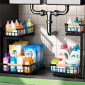 Under Sink Organizer, Pull Out Kitchen Storage Cabinet Organizer, 2-Tier Metal Slide Out Shelf for Bathroom Laundry Kitchen Storage with Drawers, 11.8"W x 15.9"D x 13.8-16.9"H, Black, 2 Pack
