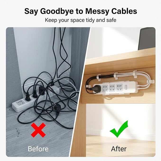 Power Strip Holder Self Adhesive, 8 PCS Power Strip Wall Mount Adhesive Punch-Free Socket Holder Desktop Socket Fixer Wall Mounted Cable Management for Kitchen Home Office, Easy to Install (White)