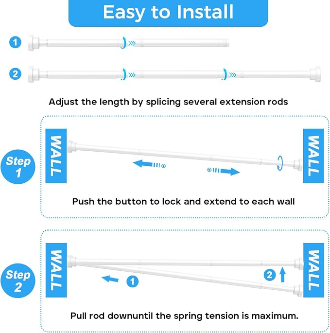 2-Pack White Shower Curtain Rod 31-49 Inch - 7/8'' Diamete Shower Tension Rod for Bathroom, Closet, Window, Room Divider, Adjustable Small Shower Rod, Easy Installation, No Drilling