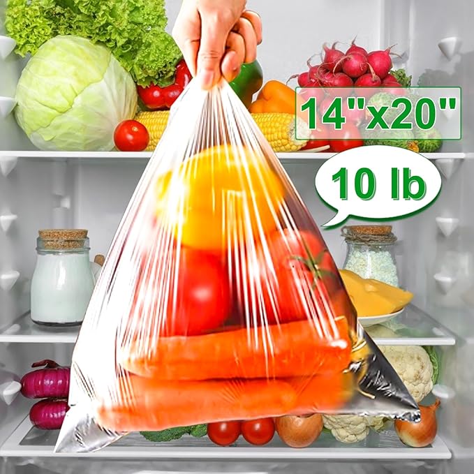 Food Bags, 14" X 20" Plastic Produce Bags Roll, Fresh-Keeping Clear Plastic Bags for Food, Fruit, Vegetable, Bread, Kitchen, freezer, Supermarket, 350 Produce Bags/Roll (1 Rolls)