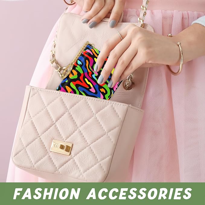 Aiawoxc Credit Card Holder, Small RFID Wallet Slim Leather Card Organizer Case with Zipper and Keychain, Abstract Rainbow Art