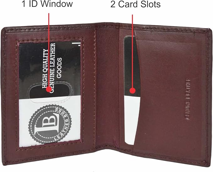 Leatherboss Slim Thin Leather Credit Card Id Mini Wallet Holder Bifold Driver's License Safe (Wine)
