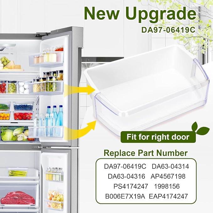 DA97-06419C Refrigerator Door Shelf Replacement (2 Pack) Compatible with Samsung Fridge Door Bin RFG293HABP,RFG296HDWP, RFG297AABP -Replace DA63-04316, AP4567198, 1998156, PS4174247, DA63-04314