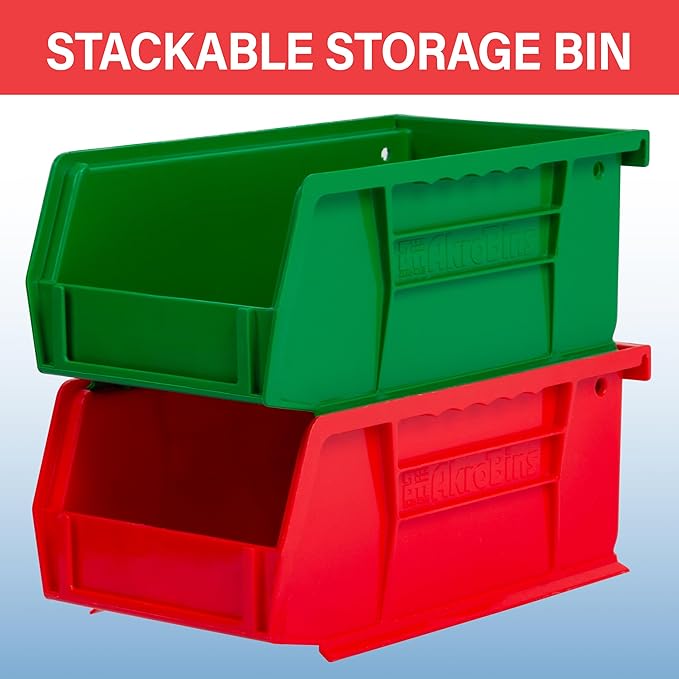 Akro-Mils 30220 AkroBins Plastic Storage Bins, Space-Saving Stackable Bins for Garage, Pantry, Craft Organization, 7" x 4" x 3", Yellow, 24-Pack