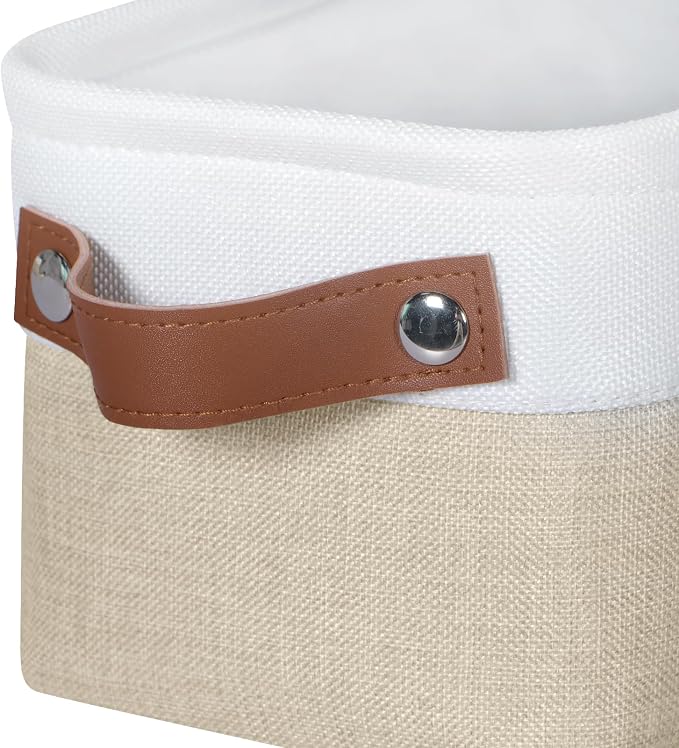 Small Fabric Storage Bins, Narrow Storage Baskets for Organizing | Long Storage Basket, with Handles, Decorative Basket, For Closets Shelves Toilet Paper, 15x6x5 inch, 4-Pack, Beige