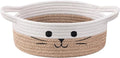 Cute Cat Toy Basket, Gift Baskets Empty for Home Decor, Soft Woven Basket for Living Room, Decorative Storage Baskets for Diaper Caddy, White & Brown, 9.8 x 4 inches