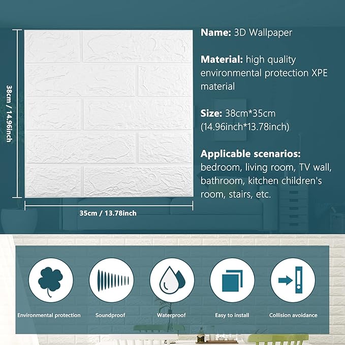 20 PCS White 3D Wall Panels, 29 sq.feet Coverage, Printable Wallpaper Sticker with Self-Adhesive Waterproof Brick PE Foam Wall Panels Peel and Stick for Interior Wall Decor, Home Decoration