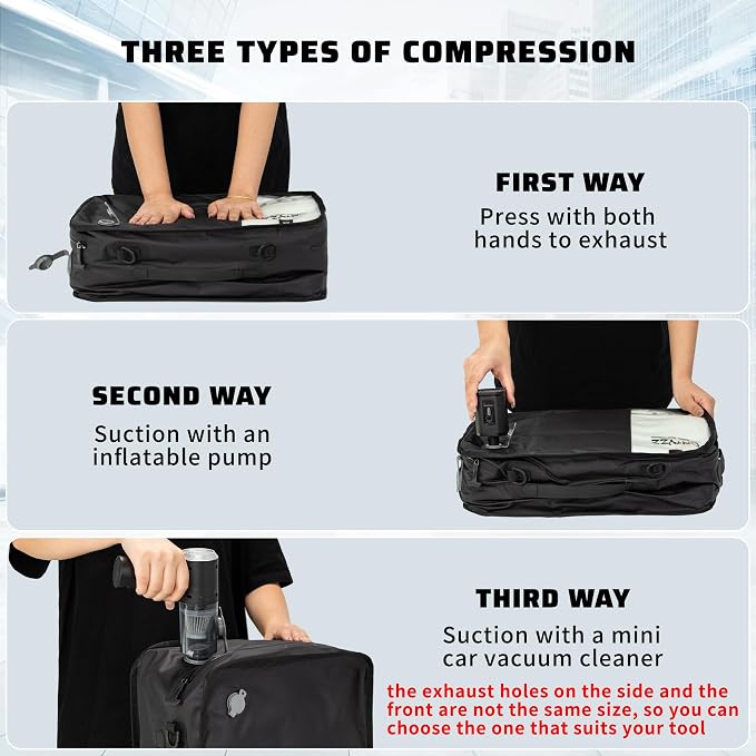 ONTYZZ Vacuum Compression Bag 20 inch Space Saver Bags Travel Case with IP67 Waterproof Zipper for Business Trip, Two Bag Black with Pump