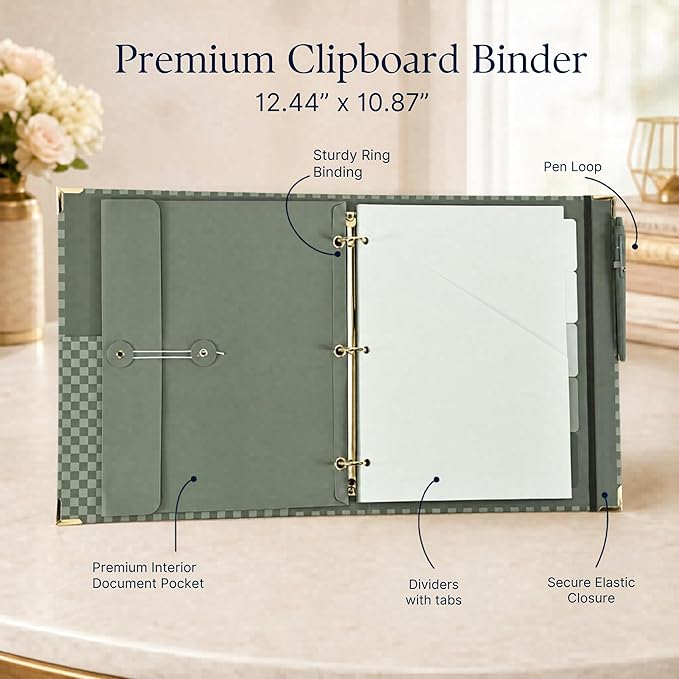 Aesthetic Clipboard Binder with Dividers - Document Organizer and Clipboard Folder for Work - Sturdy 3 Ring Binder & Planner Folio for Streamlined School Projects, Notes and Daily Office Productivity