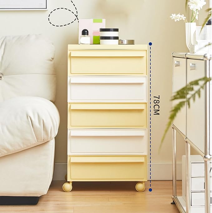 ELEFOCUS 5 Stackable Plastic Storage Bins, rotatable Storage cabinets and Drawers, Bedside Storage Units(Size:42x42x78cm(17x17x31inch),Color:Yellow)