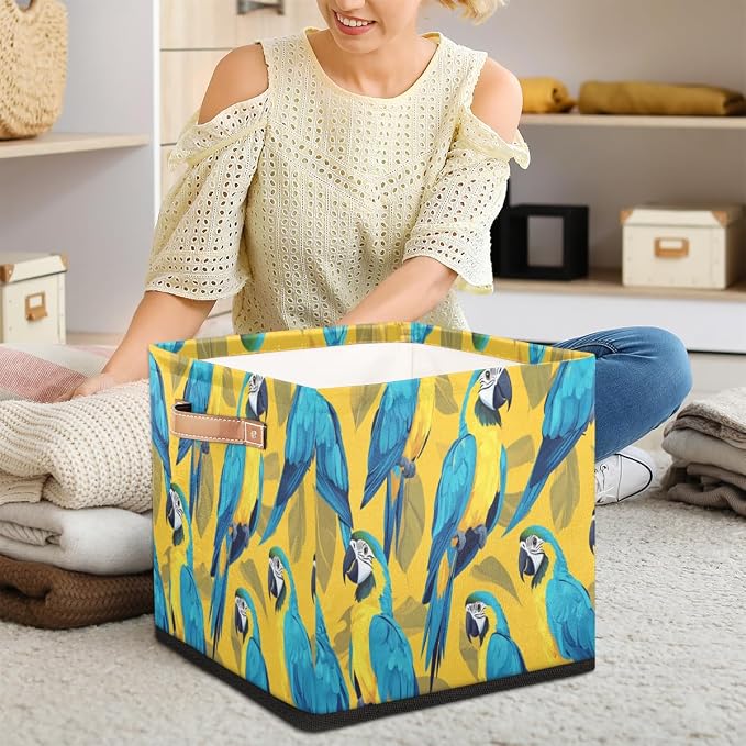TropicalLife Parrot Storage Cube, 13 Inch Fabric Cube Storage Organizer Bin for Shelves Clothes, Decorative Foldable Storage Boxes