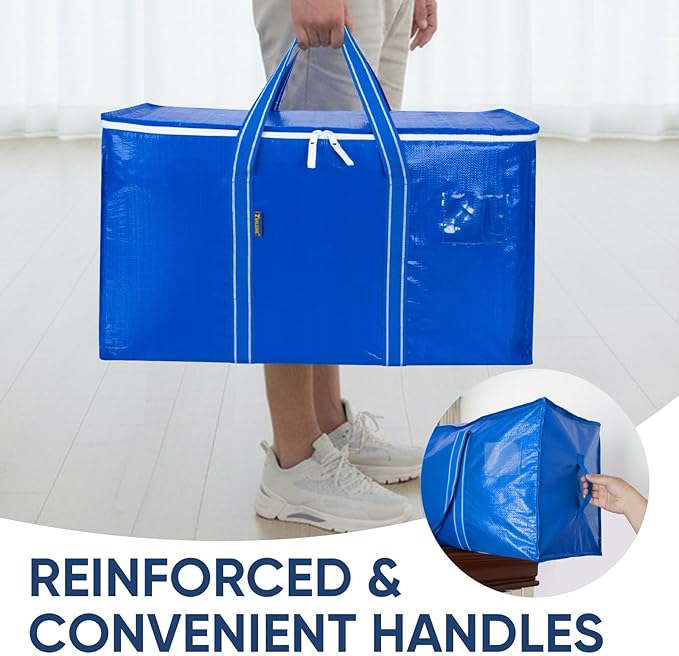 BALEINE 6-Pack Oversized Moving Bags with Reinforced Handles, Heavy-Duty Storage Tote for Clothes, Moving Supplies (Royal Blue, 6-Pack)