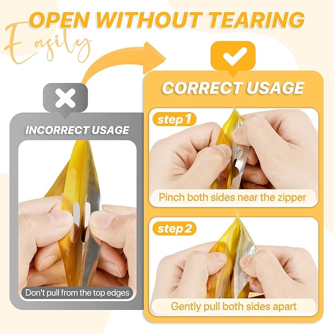 100 PCS Resealable Mylar Bags with Frosted Clear Window Bags Packaging Bag Foil Pouch Zipper Bag for Food Self Sealing Storage Supplies (4.72x7.87, Golden)