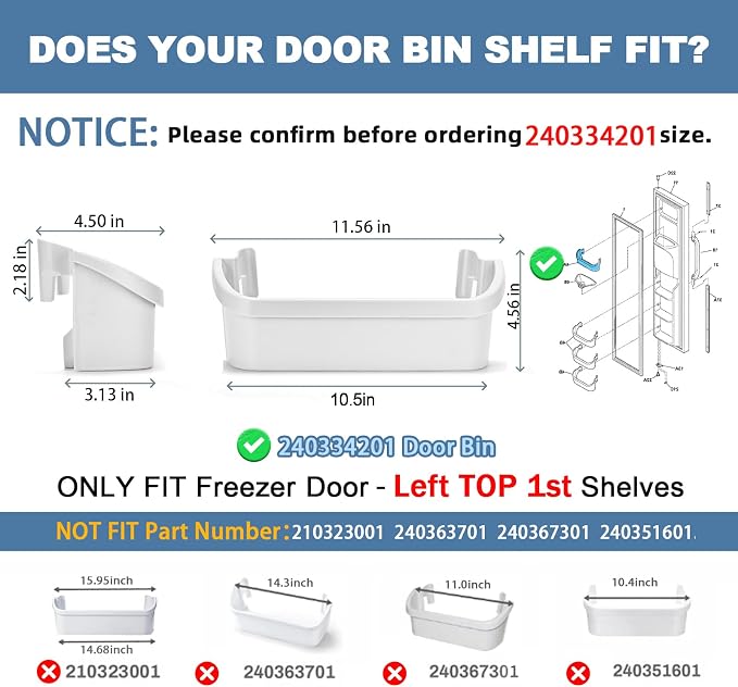 240334201 Refrigerator Door Shelf Bin Compatible with Frigidaire Kenmore BFHS2611LM0 BGHS2634KE2 CRSE263TB0, 240334201 Fridge Door Bin Replace AP2115843 891031 AH429846 240334207 EAP429846 PS429846