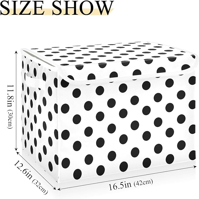 ALAZA Polka Dots Black White Storage Bins Organizer Box Baskets Lidded Clothes for Shelves Closet Collapsible Stackable Storage Cubes Handles