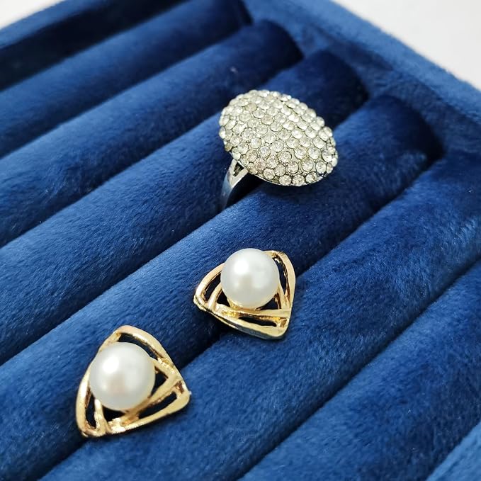 SCIKHETF Velvet Ring Earrings Studs organizer Tray Small Ring Insert Display Tray 5 Slots Stackable (Dark Blue)