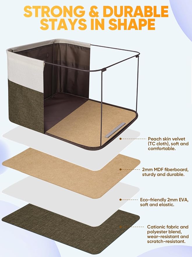 BALEINE 3 Pack Fabric Closet Storage Bins for Shelves, Linen Closet Organizers and Storage, Decorative Baskets for Organizing, Shelf, Clothes, Home, Office (Brown, 14''x10''x8.5'')