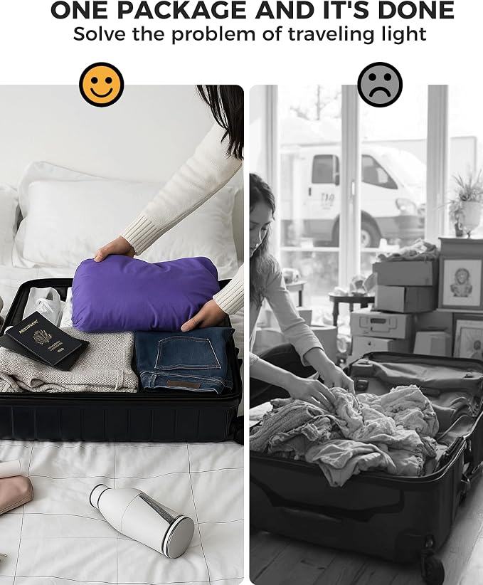 Compression Travel Laundry Bag for Dirty Clothes, Pump-Free Laundry Bag for Suitcase & Dorm, Waterproof Wet Dry Clothes Organizer, Large Capacity Space Saving Travel Bag (1 Pcs)(Purple, L)