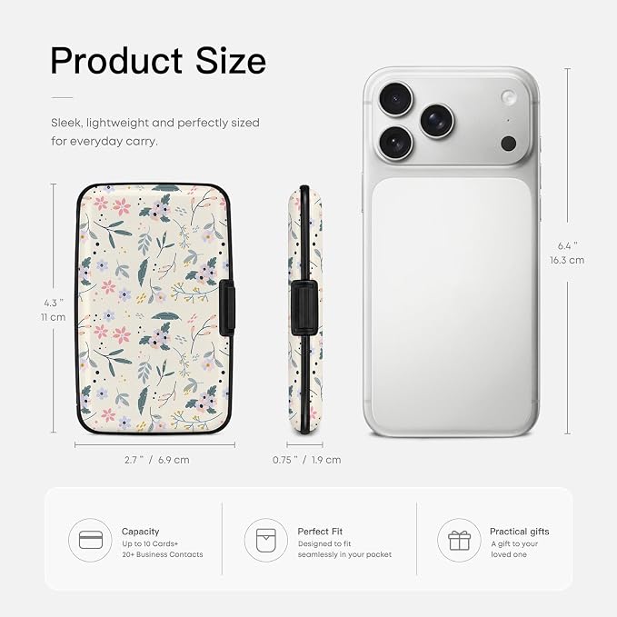 Credit Card Holder RFID Aluminum card case Flowers mini Wallet Women Men | ABS Business ID Case,Hard Case Large Capacity 6 Slots, Waterproof Durable ，Secure Closure Slim Small Credit Card Protector