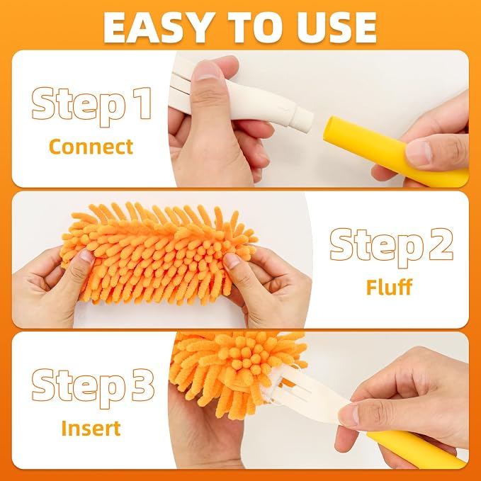 4 Pack Reusable Duster Refills Compatible with Swiffer Hand Duster, Washable Microfiber 360 Heavy Duty Dusters Refills for Dusting Cleaning(Include 1 Handle & Laundry Bag)
