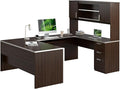 Bestar, Ridgeley Collection, Modern Executive Computer Desk with Pedestal and Hutch | With Pedestal and Hutch; Made in North America; for home or professional office use; 2 adjustable shelves; Metal construction