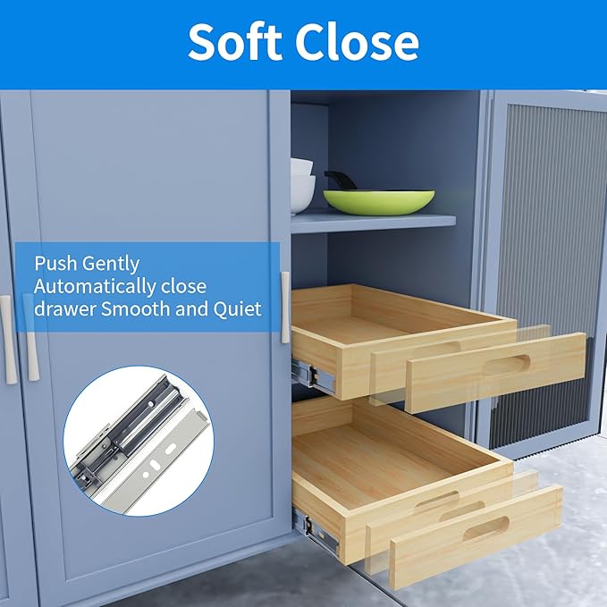2 Set Pull Out Cabinet Organizer, Soft Close Slide Out Wood Drawer Storage Shelves for Kitchen, Base Cabinet Organization for Pantry, Finished, Heavy-Duty, Bottom Assembly (30” W x 21” D)
