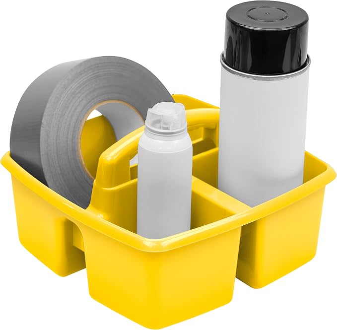 Storex 3-Compartment Small Caddy – Multipurpose Classroom Organizer with Handle, Yellow, 12-Pack (00950U06C)