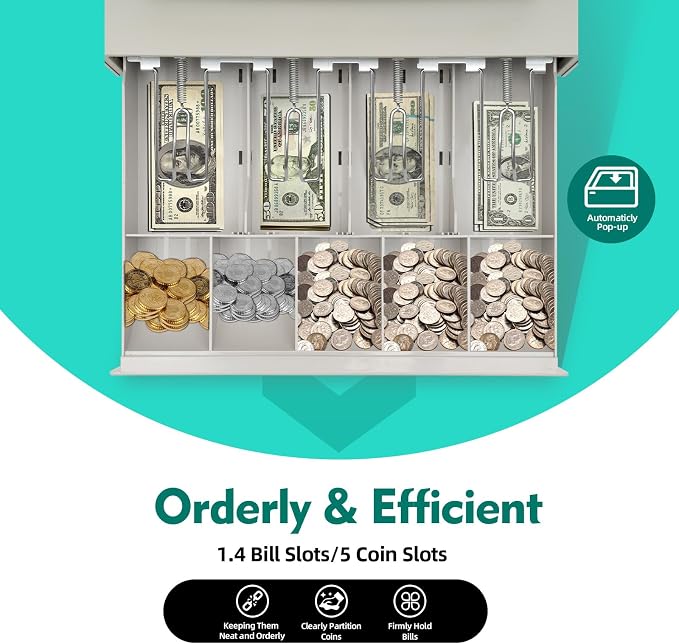 48 Keys Cash Registers, Flat Keyboard with Drawer Box 8-Digital LED, POS Cash Machine Flat Keyboard for Catering Supermarkets Clothing Stores Hamburger Stores