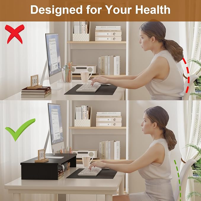 Qupui Dual Monitor Stand Riser for Desk with LED Lights, Large Computer Monitor Stand for 2 Monitors, Desk Shelf for Top of Desk, Desktop Organizer for Computer, Laptop, Printer, TV