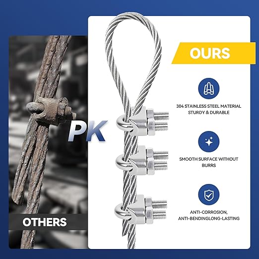 24 Pcs 3/8 inch Wire Rope Clips,Wire Rope Clamp,Cable Clamp | 304 Stainless Steel Smooth Rods for Industry, Metal Working Hobbies and DIY Craft