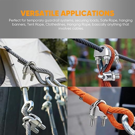 8Pcs 3/16 inch Stainless Steel Wire Rope Cable Clamp,M5 Wire Rope Clamp with Thimble for Various Commercial, Industrial, and Residential Projects