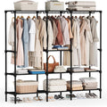 OLIXIS Heavy Duty Clothes Rack, Portable Wardrobe Closet, 75" L, Black | Freestanding Closet Organizer with Hanging Rods, Clothes Rack with Shelves, for Cloakroom, Bedroom