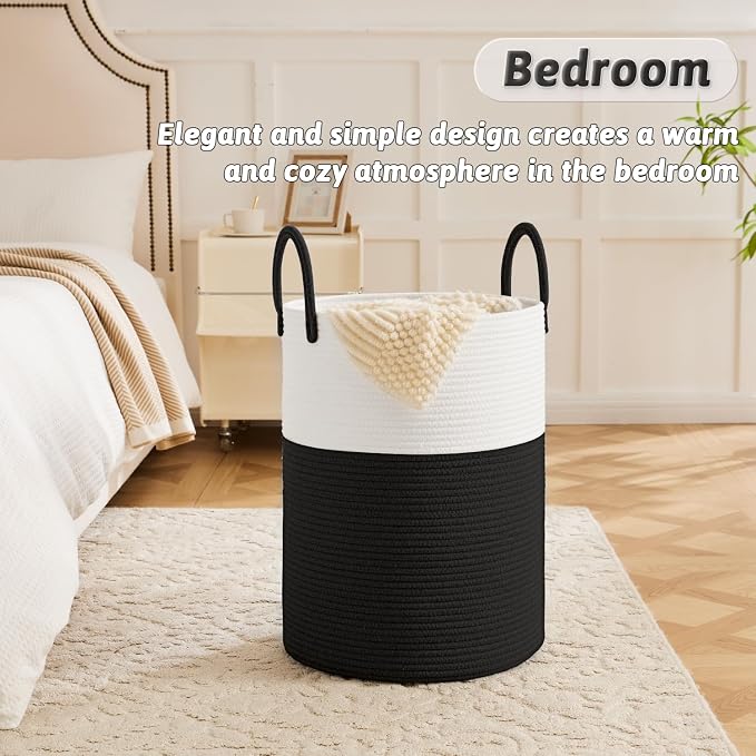 Artfeel Laundry Basket,Woven Cotton Rope Laundry Hamper,80L for Decorative Storage of Dirty Clothes,Toys and Blankets in Bathroom,Baby Room and Living Room