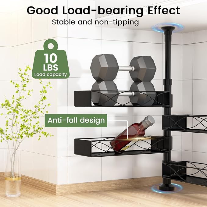 MIXOO Spice Rack Organizer Tension Pole, 4-Tier Adjustable Spice Organizer | 16.5-23.6 Inch, Seasoning Organizer for Countertop, Space-Saving Spice Storage Corner Shelf for Kitchen, Coffee Area,No Drill