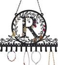 Personalized Wall Mounted Metal Initial Letter R Earring Holder Jewelry Organizer for Earrings and Necklaces Space Saving Wall Display with Hooks Jewelry Storage Bedroom Vanity Gift for Women