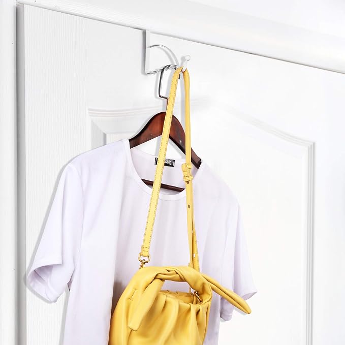 Hotop 4 Pieces Over The Door Hooks Hanger Multi Hanging Storage Organizers Valet Hooks for Coats Clothes Hoodies Hats Scarves Purses Keys Bath Towels Robes and More(White)