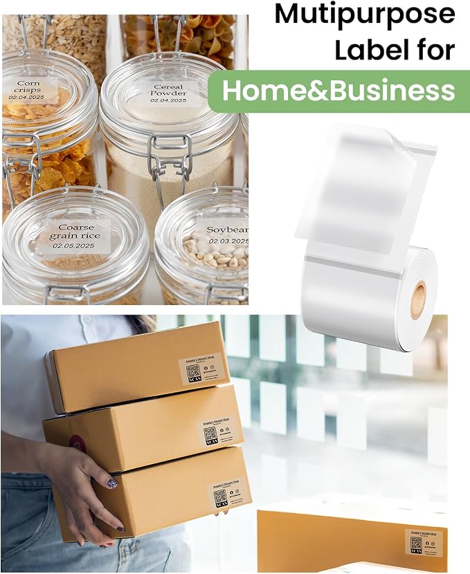 Phomemo Labels - M110/M100/M220/M108/M250/M160 Themral Label Paper,100 Labels/Roll, 1.97"x3.15"(50x80mm), Frosted Clear Thermal Labels for Barcode/Address/Mailing/Logo/Business/Home Tag
