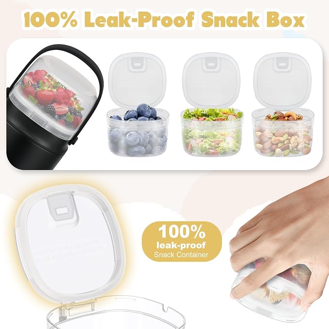 14 oz Soup Thermo for Hot Food with 7 oz Snack Container, Leak-Proof Insulated Lunch Container Kids and Adults, Stainless Steel Double Wall Vacuum Wide-mouth Thermal with Spoon and Handle-Black