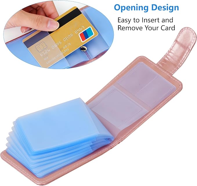 Wisdompro Slim PU Leather Credit Card Holder, Horizontal Rose Gold | RFID Blocking Wallet Debit Card Protector, Organizer Case, Card Case, 20 Card & 7 Memory Card Slots, with Magnetic Closure
