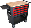 36" Tool Box with Wheels 4 Drawers Rolling Tool Cart, Wooden Top Workbench, 660lbs Total load Tool Cabinet with Locked Drawers Storage Organizer Cabinet for Garage, Warehouse, Repair Shop - Red