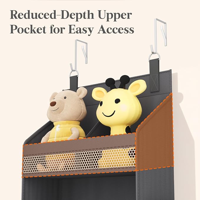 Lifewit 4 Tier Over the Door Diaper Organizer for Nursery, Large Heavy Duty Hanging Storage with 4 Mesh Side Pockets, Sturdy Back of Door Shelf for Baby Stuff Toy in Pantry, Laundry, Bathroom, Gray