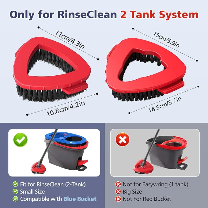 Spin Mop Scrub Brush Head for O Ceda RinseClean 2 -Tank System(Blue) | Hard Bristle Scrubber Brush for Floor Cleaning Accessories (Not Fit for EasyWring 1-Tank), 2 Pack