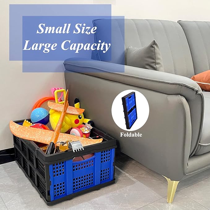 Collapsible Storage Crate 22L x 15W x 10.7H Inch - Foldable and Stackable Plastic Bin, 1.73 Cu Ft Folding Basket for Car Trailer Garage and Home – 1 Pack