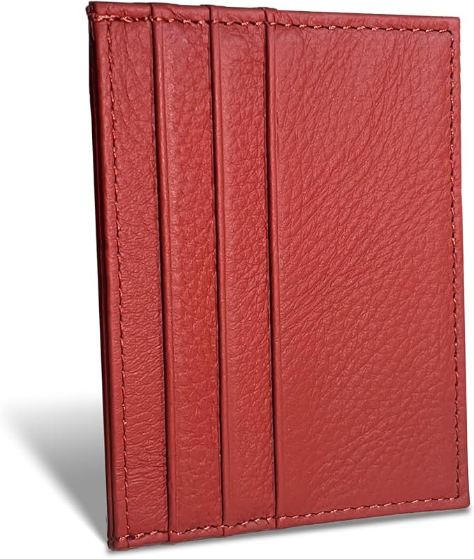 WOXVM Credit Card Holder Wallet RFID Blocking Slim Credit Card Cases Holder Premium Leather Minimalist Front Pocket Small Wallet with 6 Card Slots and 1 Pockets for Men Women (Red)